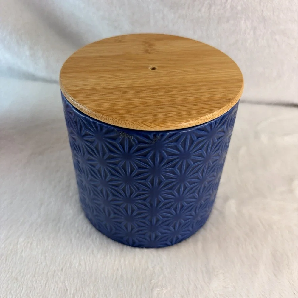 Cobalt Blue Ceramic Kitchen Canister Bamboo Lid 5